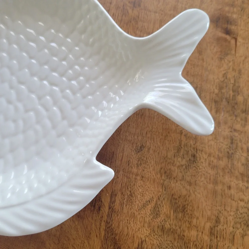 Pottery Barn Seashore Fish Plate Small White Ceramic Coastal Serving Dish